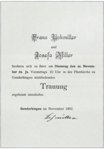Gedruckte Einladungskarten (wie hier zur Hochzeit des Eichmüllers 1892) waren früher nicht selbstverständlich. Gewöhnlich übernahm diese Funktion der Hochzeitslader.